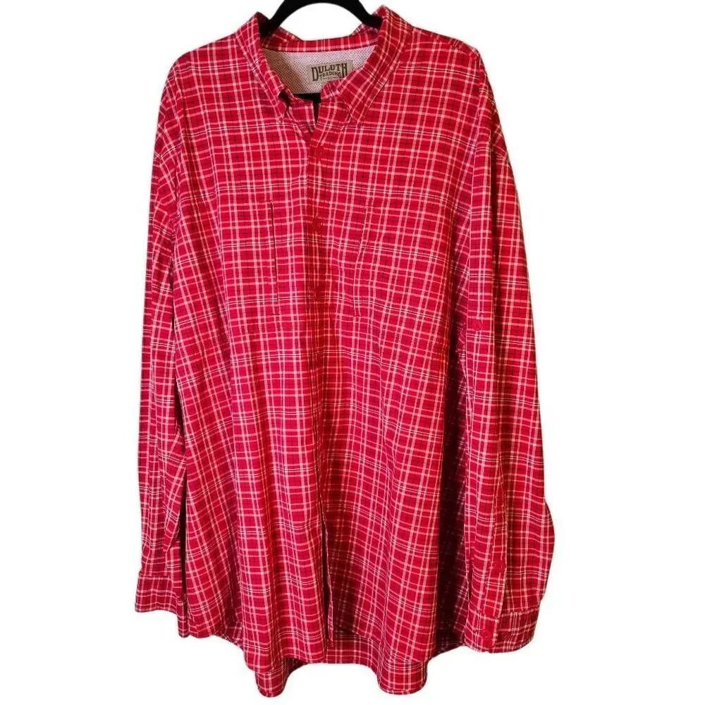 Duluth Trading  mens red plaid button down shirt.  2XLT. #936